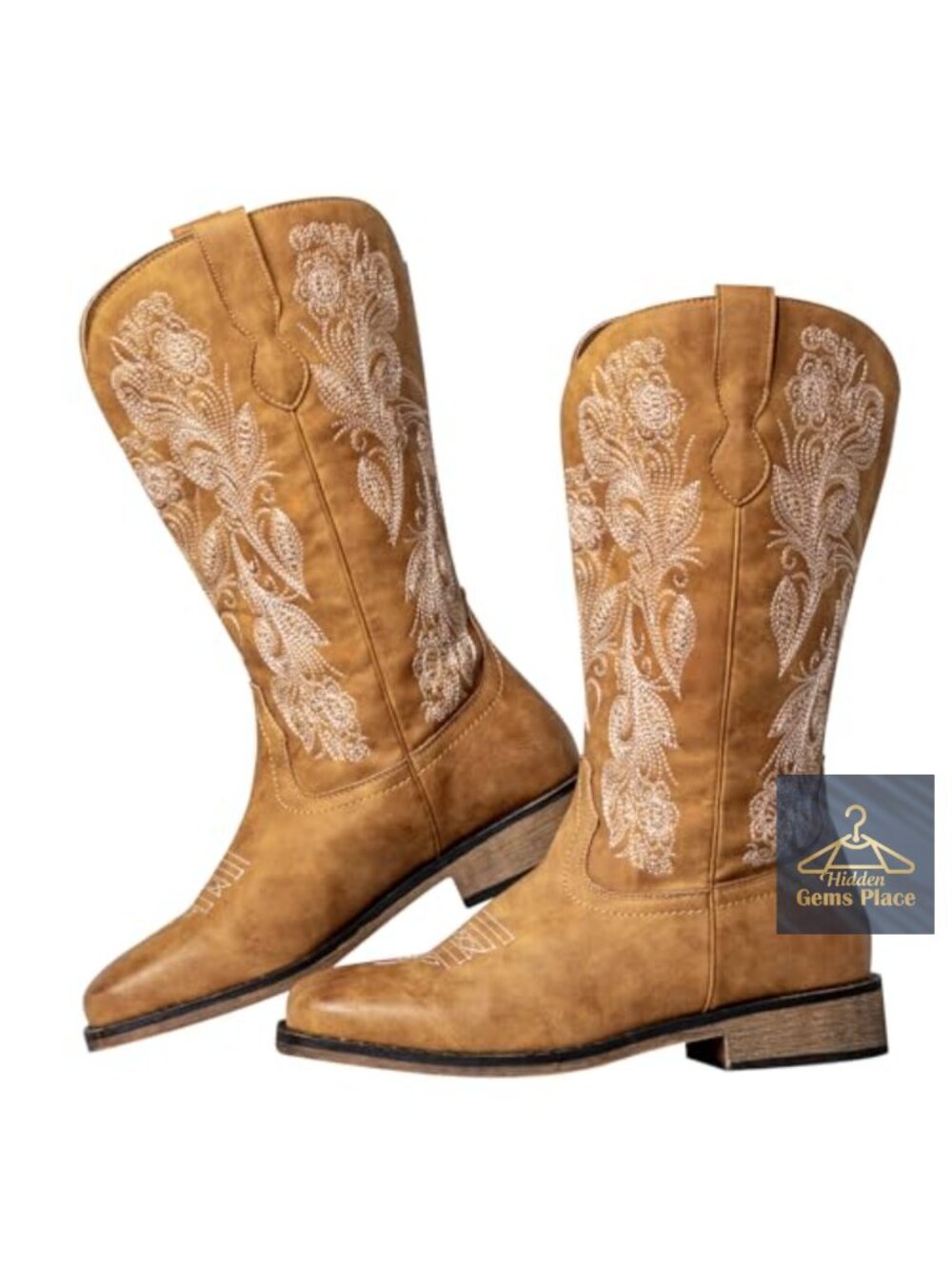 Wide Calf Cowboy Boots for Women Square Toe Cowgirl Boots with Hidden Stretch